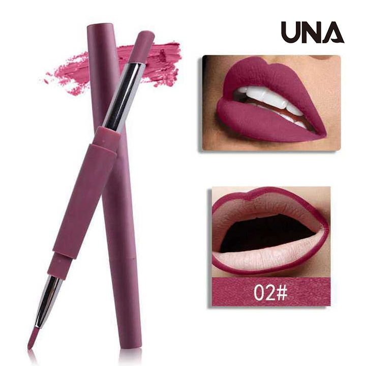 Vegan Double-Ended Long Lasting Matte Lipstick Red Lip Liner Pencil with Water Mineral Ingredients