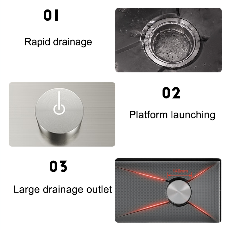 Smart Stainless Steel Kitchen Sink Handmade Nano Black Belt Digital Display Undermount Kitchen Sink Fregadero De La Cocina