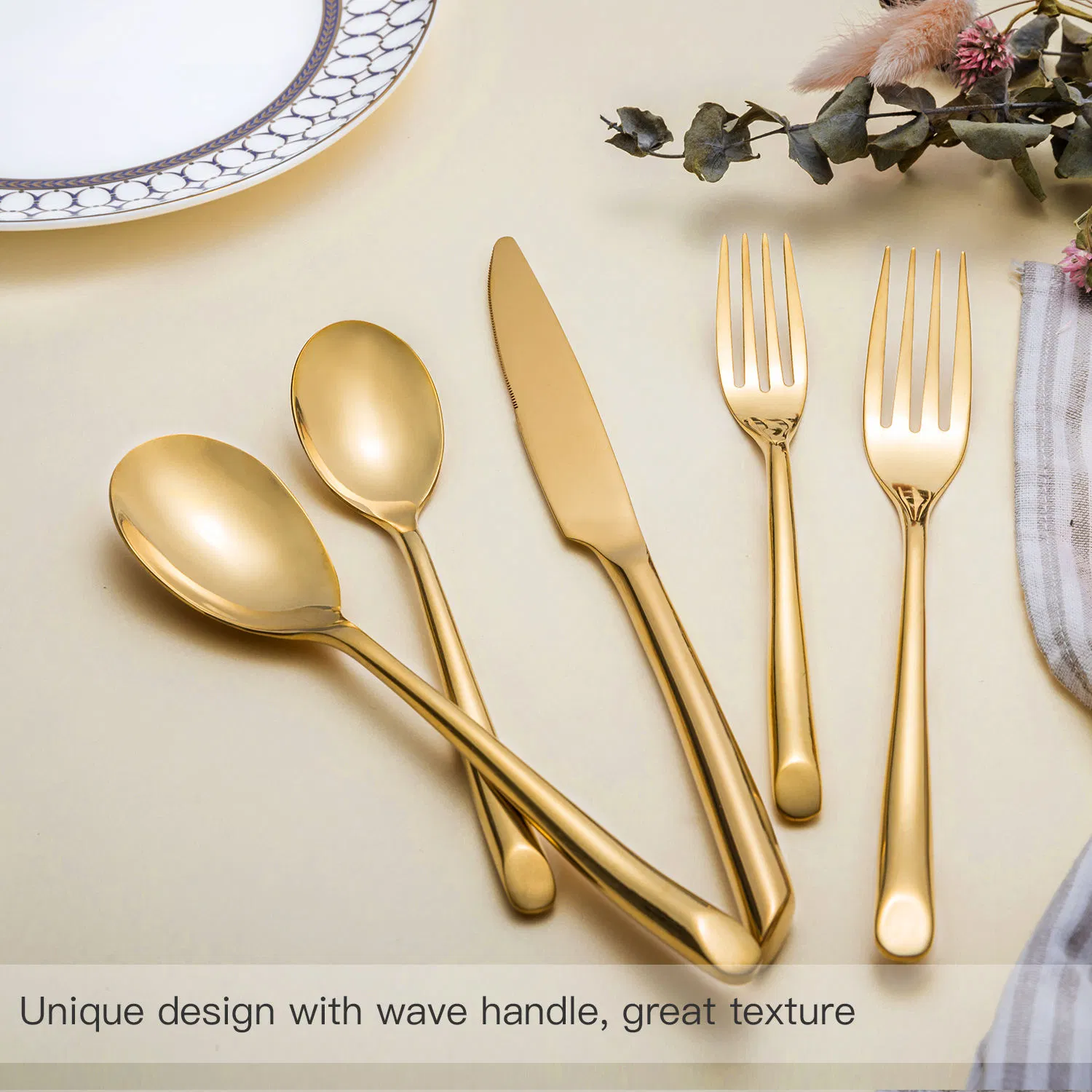 Gold Cutlery Set Stainless Steel Silverware Set for Wedding with FDA