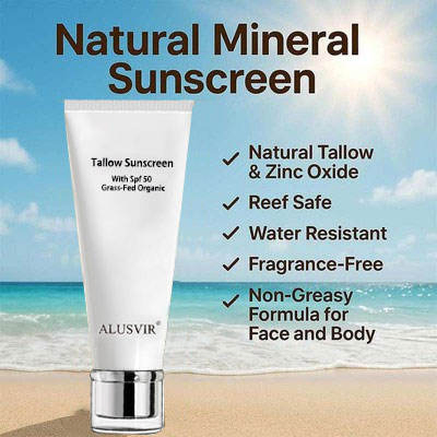 Mineral SPF 50 Sun Screen Grass-Fed Whipped Beef Tallow Halal Zinc Non-Greasy