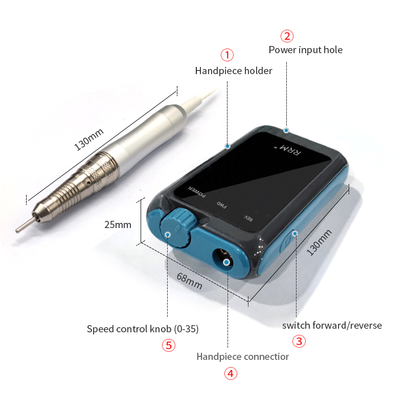 High Quality Strong Power Professional Desktop Portable Cordless Rechargeable 50000 Rpm Rrm-004 Manicure E File Nail Drill Machine