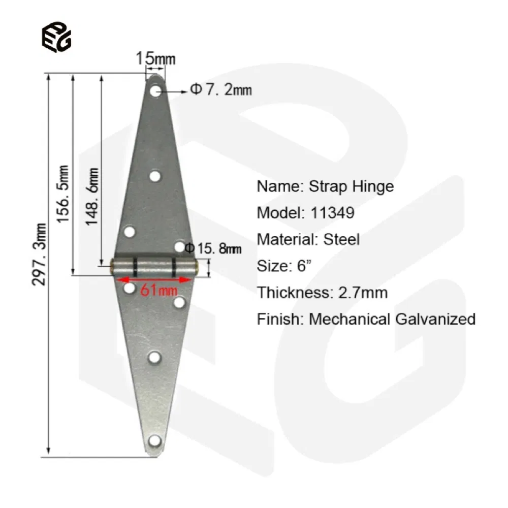 Factory Direct 6" Strap Hinge - 2.7mm Mechanically Galvanized Steel