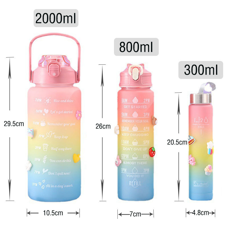 500ml 700ml 2000ml 3 in 1 Set Plastic Water Bottle